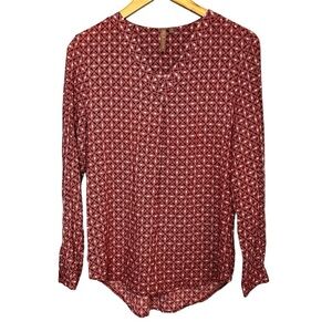 Brina & Em Women's Size M Red and White Long Sleeve Geometric Blouse Top